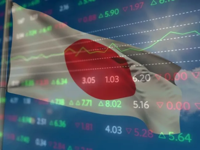 Japanese flag with monetary statistics